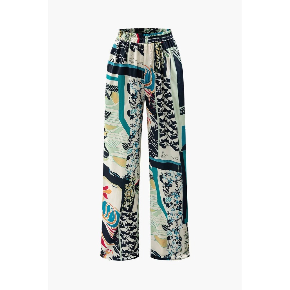 Micas Floral Print Lounge Pants Elastic Waist Lightweight Comfy Casual Size S